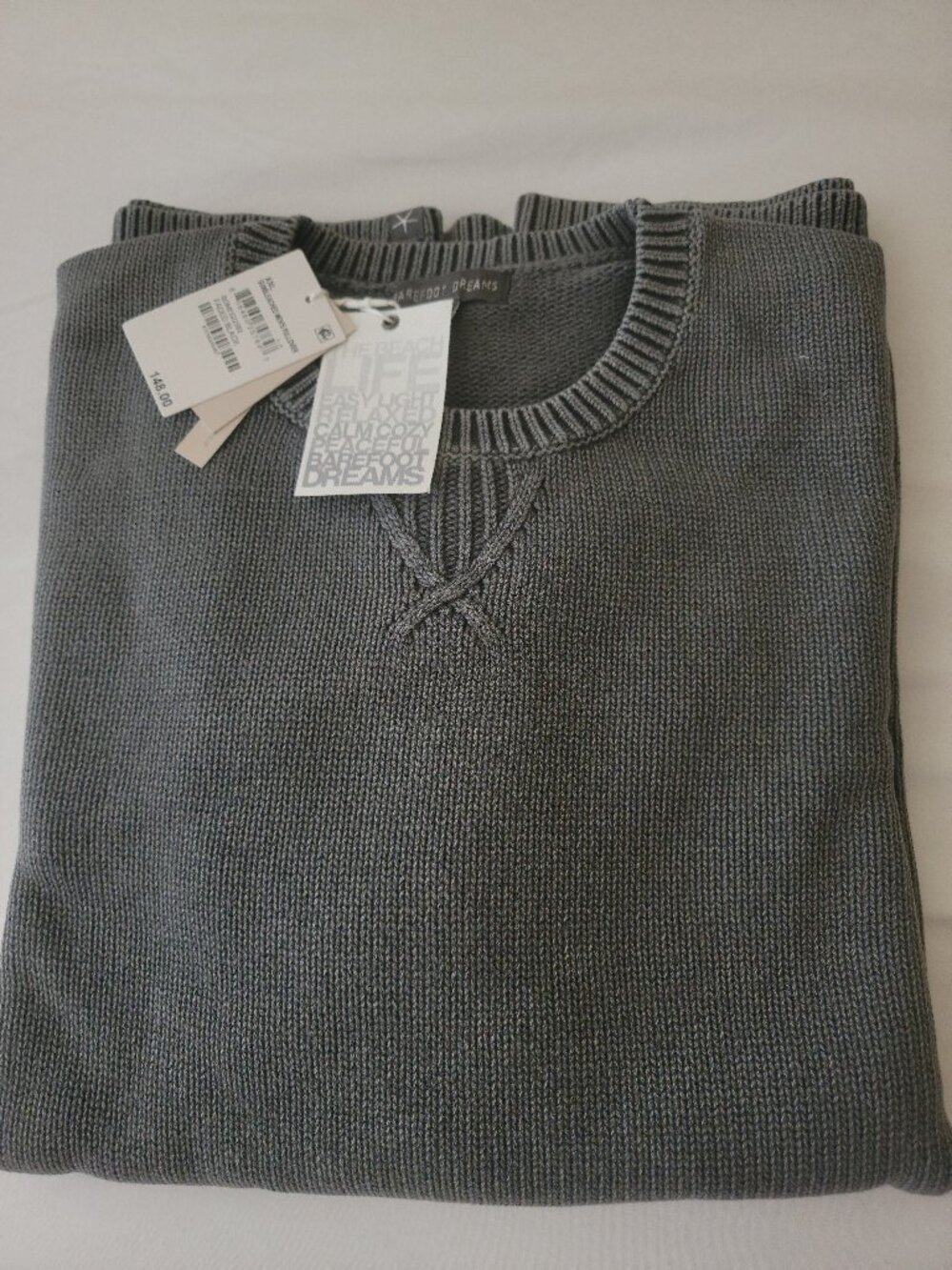 Barefoot Dreams Men's Sunbleached Cotton Pullover Sweater, NWT, XXL